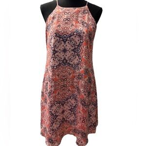 Decree Coral and Navy Paisley Halter Dress